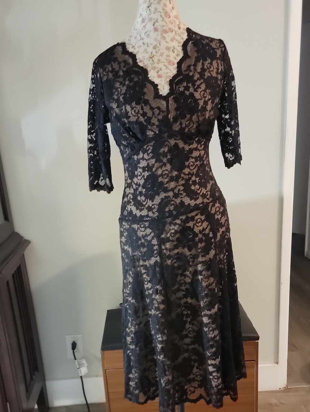 CAbi Black Lace Midi Dress